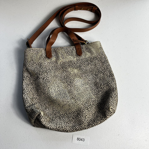 Madewell Crossbody Bag The Zip-Top Double Handles Leather Spotted Dyed Calf Hair - Picture 3 of 11